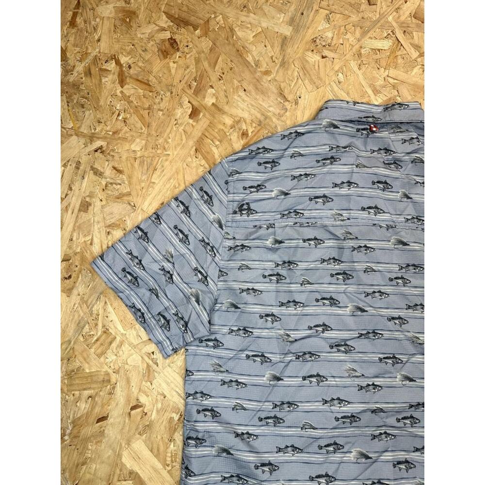 The American Outdoorsman Fishing Shirt Mens Large Blue Fish Print Short Sleeve - Picture 12 of 14